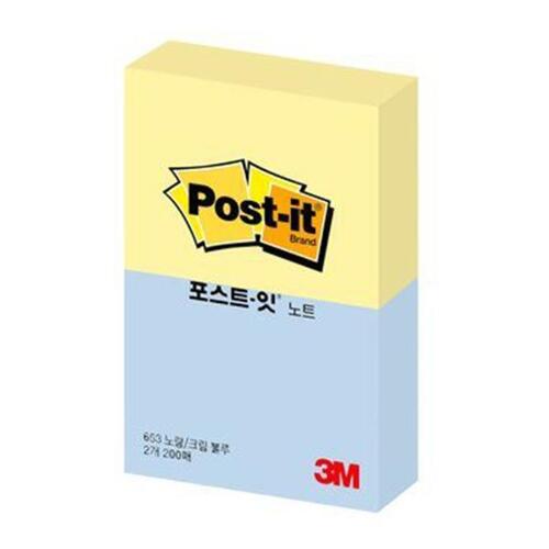 3M 포스트잇 노트 653-2 Y/B(노랑/크림블루)(노랑/크림블루/ 51x38mm)_N3518100